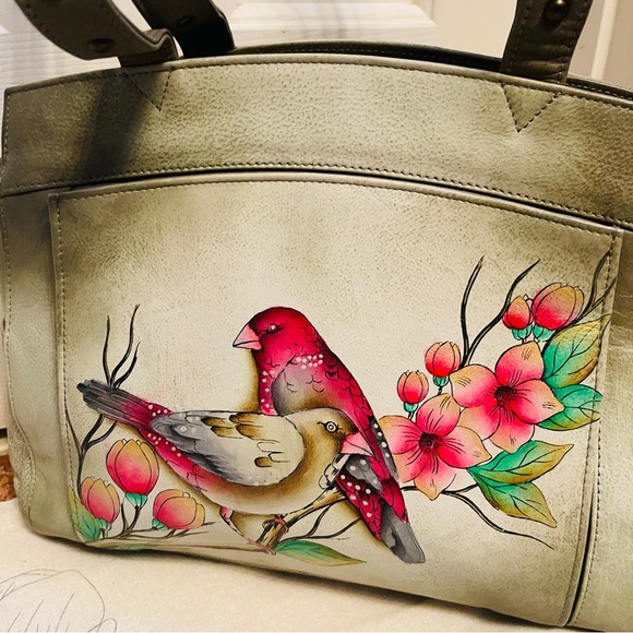 🪿NWOT! Anna by Anuschka Retired Summer Tryst Hand Painted  Leather Hobo. - Picture 3 of 16
